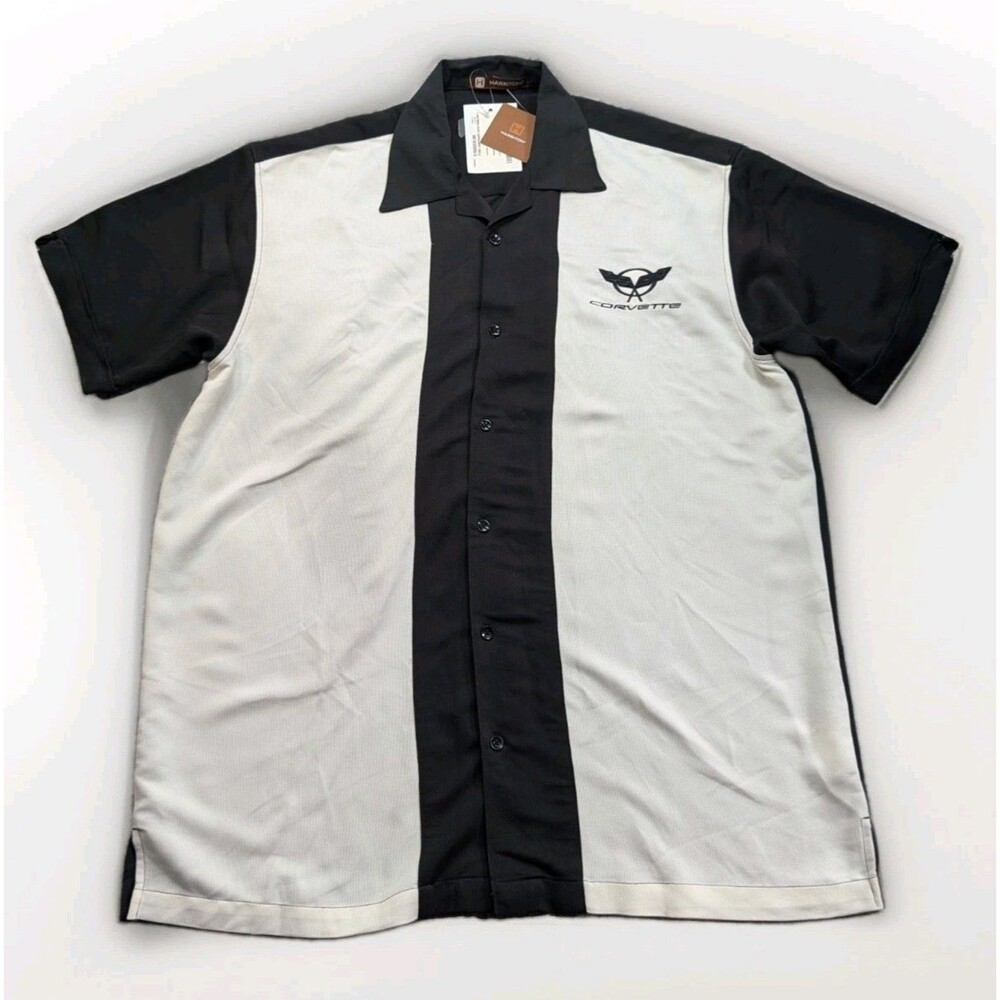 Harriton Corvette GM Black White Button Up Camp Shirt Collared Size XL NWT